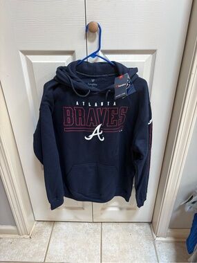 Fanatics Navy Atlanta Braves Pullover Hoodie with Red and White Logo